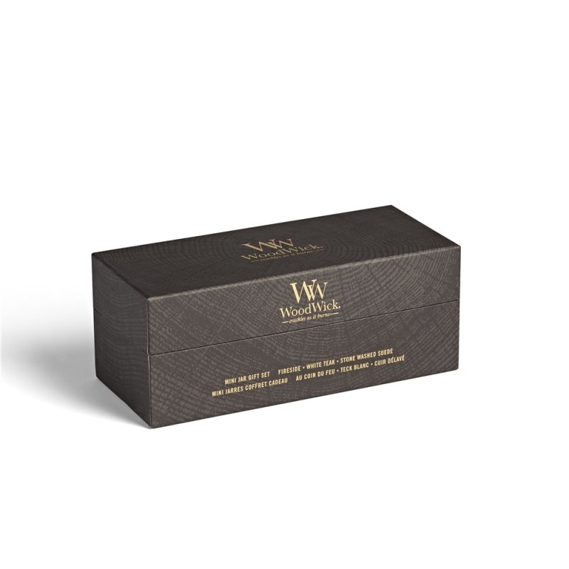 WoodWick Giftset 3 Mini Jar Woody bougie en cire Rond Multicolore 3 pièce(s)