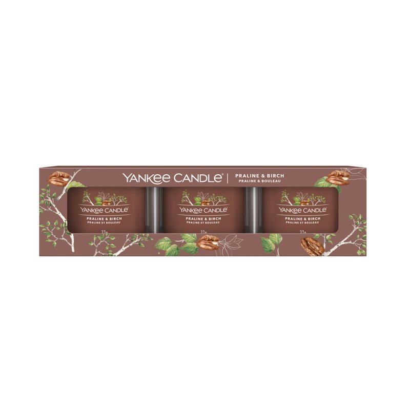 Yankee Candle 10.00777.0058 bougie en cire Praline, Bois de bouleau Marron 3 pièce(s)