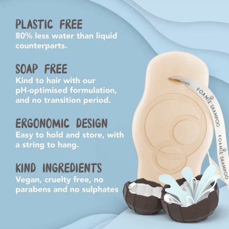FOAMIE Coconut Shampoo Bar for Normal Hair - pH-Balanced, Soap-Free, Plastic-Free - Made in the UK