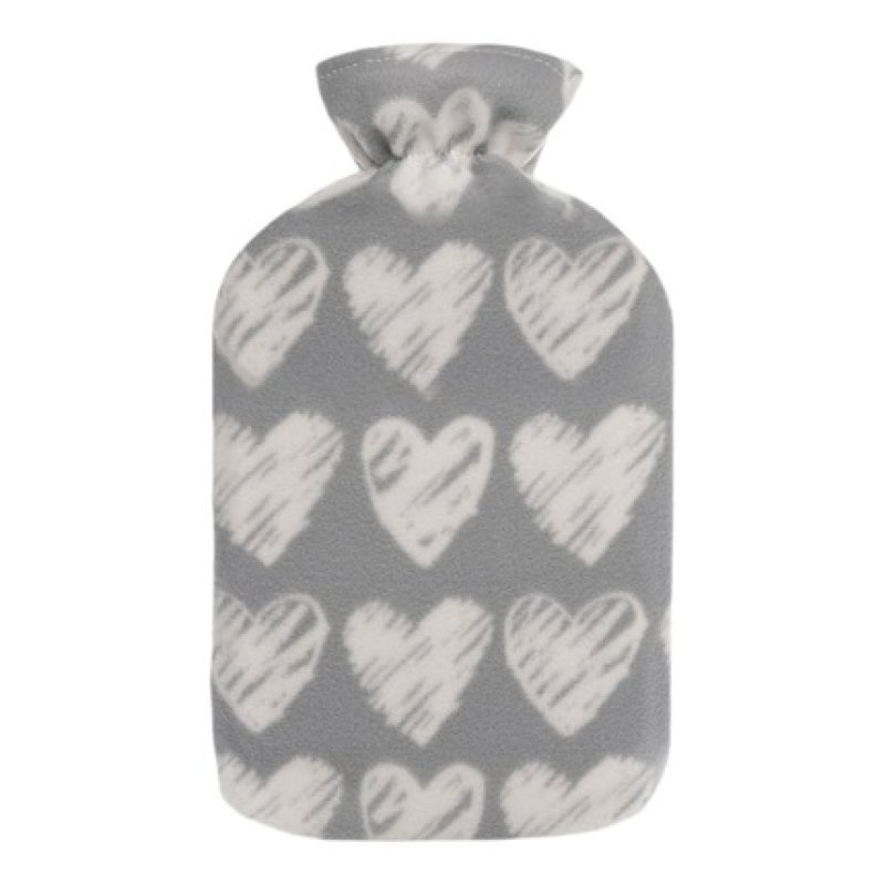 Ks Brands 2d Design Fleece Hot Water Bottle 2 Litre Grey Hearts