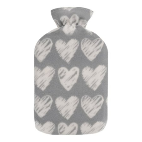 Ks Brands 2d Design Fleece Hot Water Bottle 2 Litre Grey Hearts