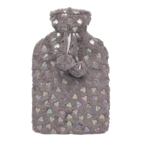 Ks Brands Plush Hearts Hot Water Bottle 2 Litre Grey