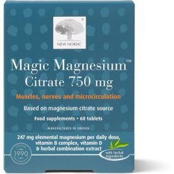 New Nordic Magnesium Citrate 750mg Extra Strength Muscle and Sleep Support with Vitamin B Complex and Vitamin D 60