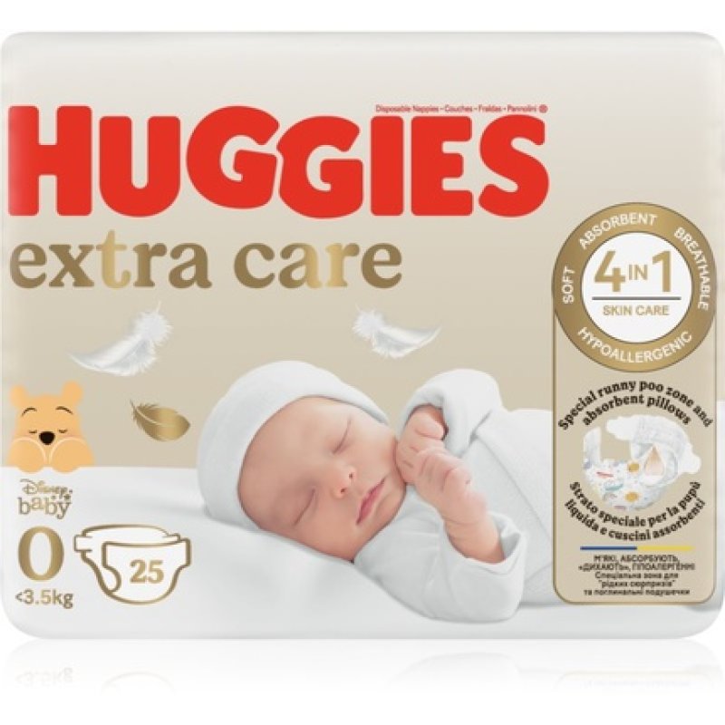 Huggies Extra Care Size 0 Disposable Diapers - 4 kg - 25 pcs