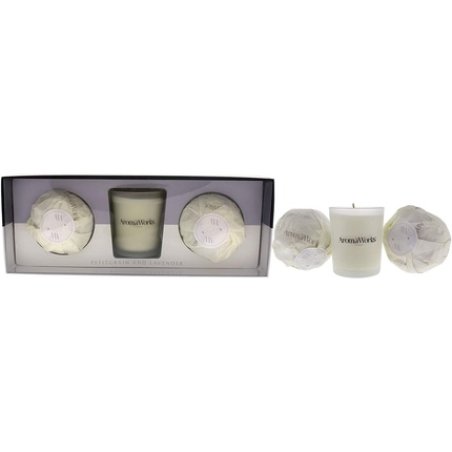 Aromaworks Petitgrain and Lavender Candle Set with 2 Mini AromaBombs - 3 Pieces, 75g