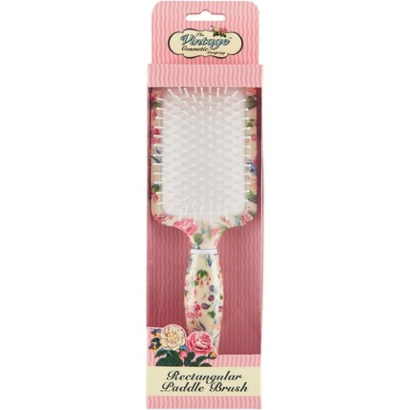 The Vintage Cosmetic Company Rectangular Paddle Hair Brush Boosts Shine and Eliminates Flyaways - Vintage Floral Design