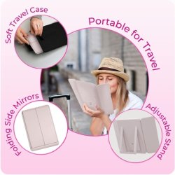 Stylpro Bi-Folding Makeup Vanity Mirror Adjustable Phone Stand Dimmable