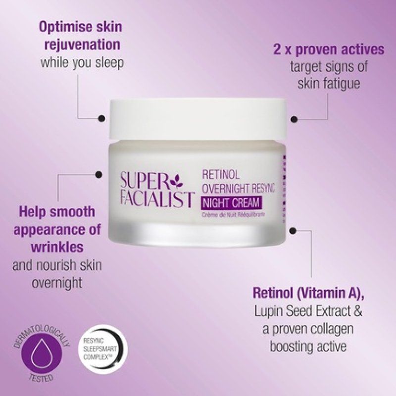 Super Facialist Retinol Overnight Resync Night Cream SleepSmart Complex Retinol & Hyaluronic Acid for Fine Lines &