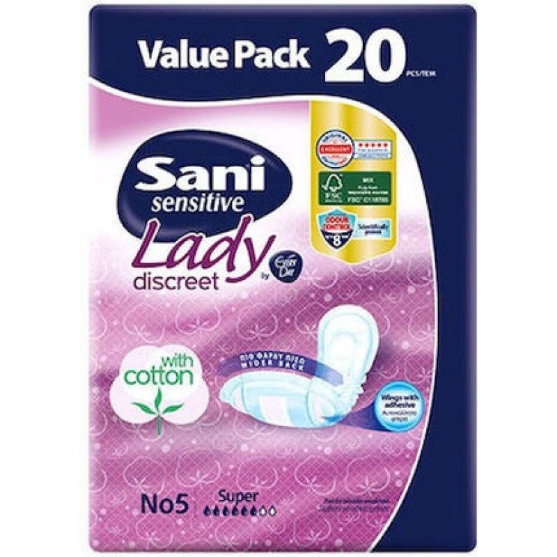 Sani Sensitive Lady Discreet Super No5 - 20 Cotton Pads