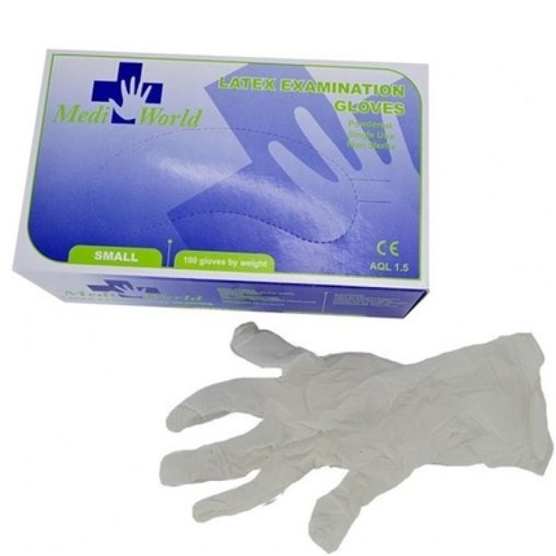 Medi World Disposable Latex Examination Gloves With Powder White Small 100 Pieces