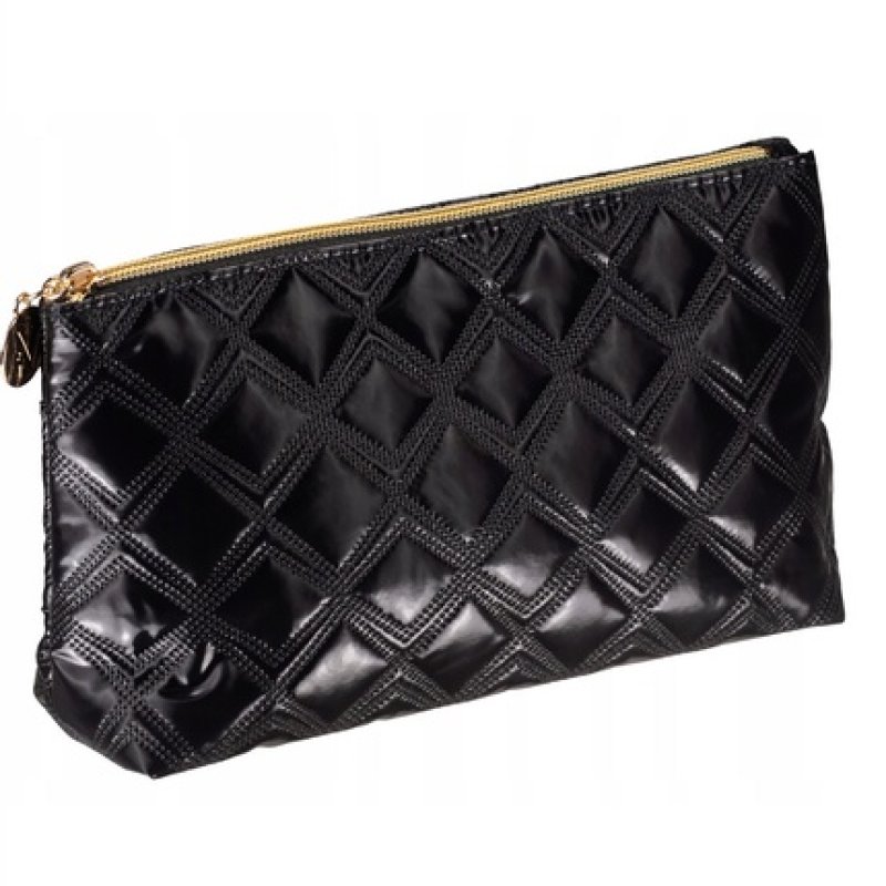 Inter-Vion Gold & Black Quilted Cosmetic Bag With Compartment