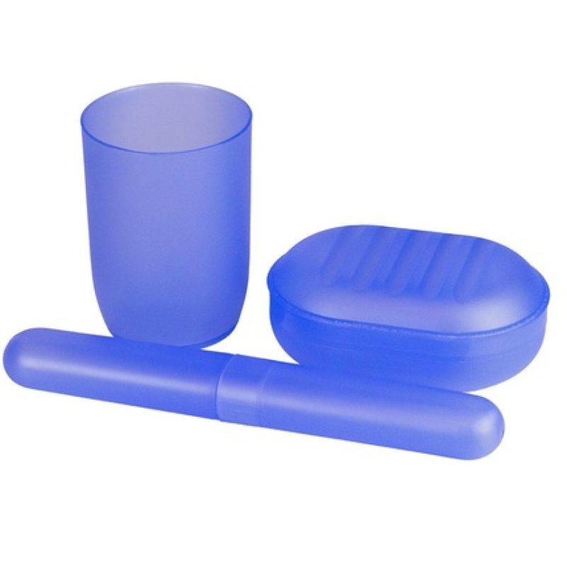 Inter-Vion Blue Toiletry Set With Cosmetic Bag, Bathroom Cup, Toothbrush Cup, Soap Dish, And Organizer