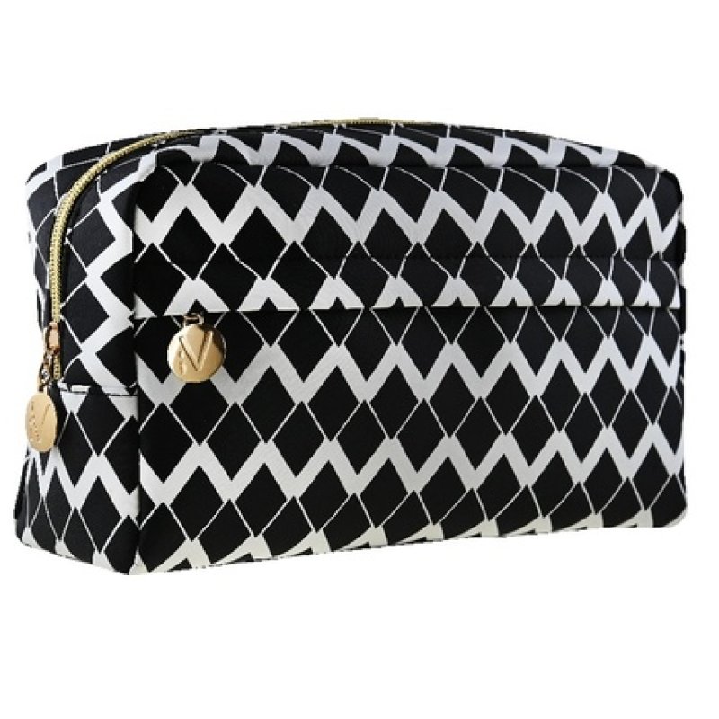 Inter-Vion Black & White Rectangular Cosmetic Bag With Front Pocket Large