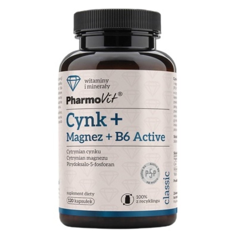 Pharmovit Zinc Magnesium Vitamin B6 Active Dietary Supplement 120 Capsules