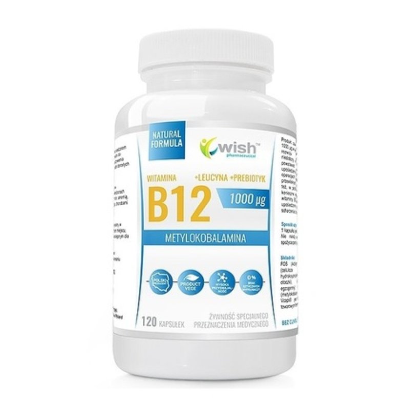 Wish Pharmaceutical Vitamin B12 1000 Micrograms Leucine Prebiotic Dietary Supplement 120 Capsules