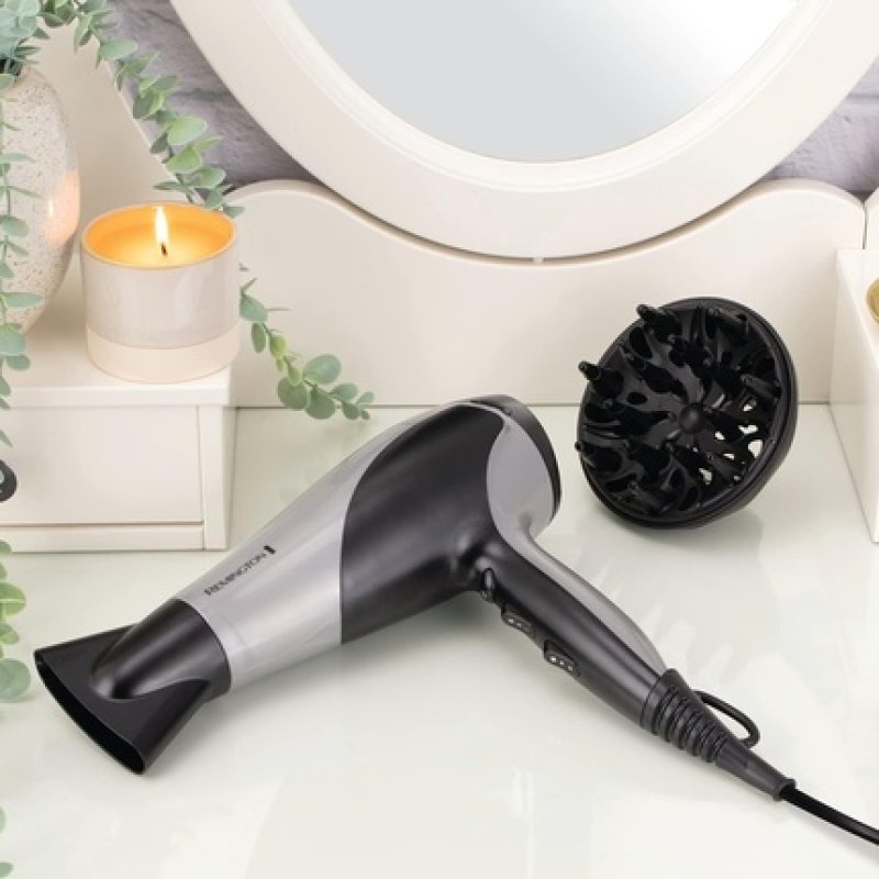 Remington Ionic Dry Hair Dryer 2200 with Diffuser and Concentrator 3 Heat 2 Speed Settings Cool Shot D3190S Silver