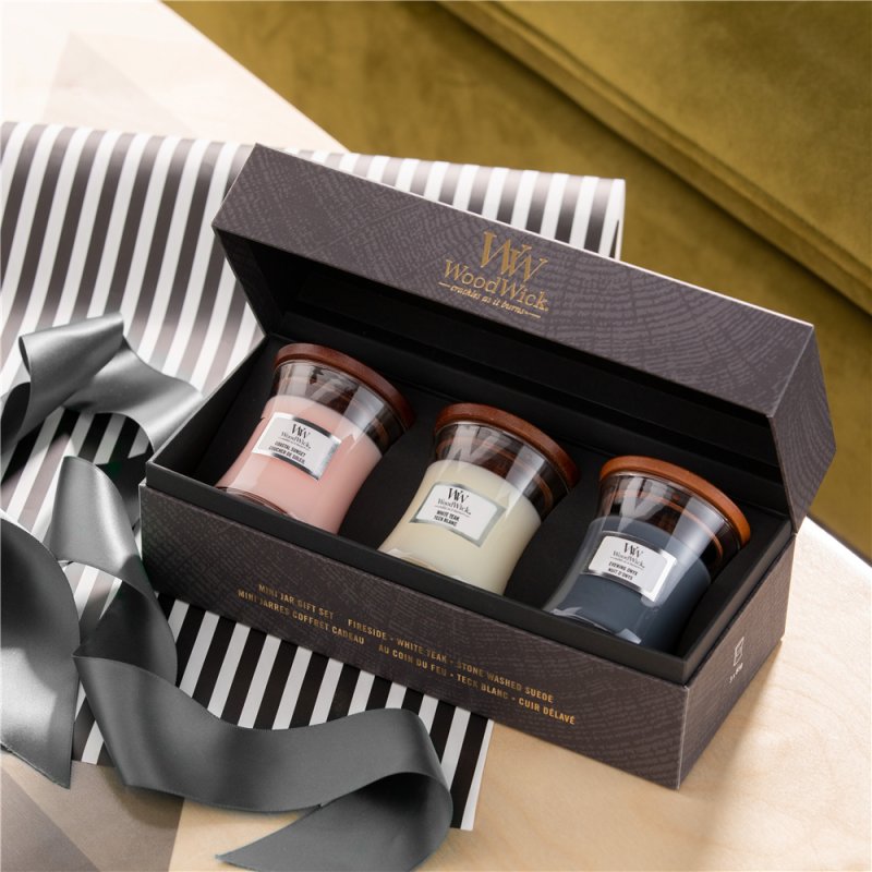 WoodWick 3 Mini Jar Giftset Floral bougie en cire Rond Multicolore 3 pièce(s)