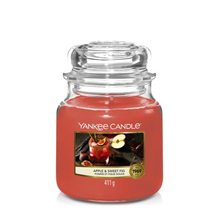 Yankee Candle Apple & Sweet Fig Medium Jar (Mittel) bougie en cire Cylindre Pomme, Cassis, Airelle, Figue, Pêche,