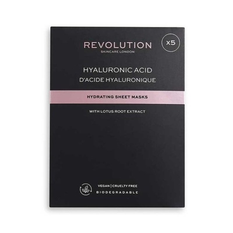 Revolution Skincare Biodegradable Hydrating Hyaluronic Acid Sheet Mask - Pack of 5