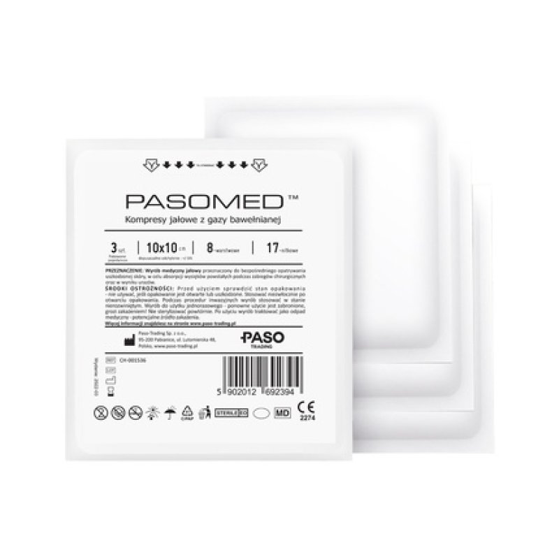 Pasomed Sterile Compresses - 10x10 Cm, 3 Pieces, 8 Layers, Long Validity