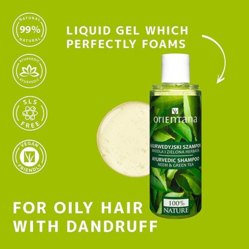 Orientana Neem and Green Tea Hair Shampoo 210ml - Natural Vegan Formula for Hair Loss and Scalp Issues