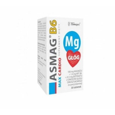 Asmag B6 Max Cardio 30 Tablets for Magnesium, Fatigue, Nervous System, Stress, Muscles, and Heart Health