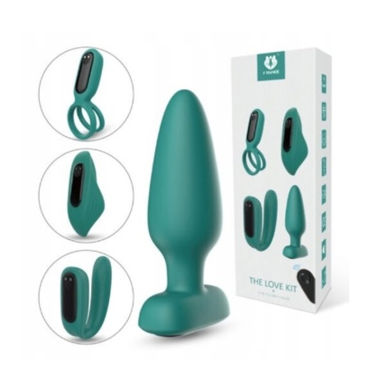 S-Handeset The Love Kit - Intimate Gadget Set With 1 Motor And 4 Covers In Dark Green
