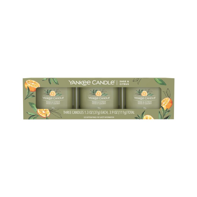 Yankee Candle Sage & Citrus 3 Filled Votive Candle Gift Set