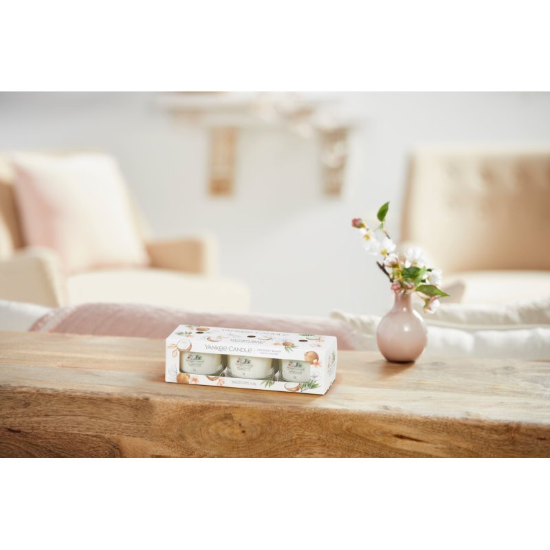 Yankee Candle Coconut Beach bougie en cire Rond Noix de coco Blanc 3 pièce(s)