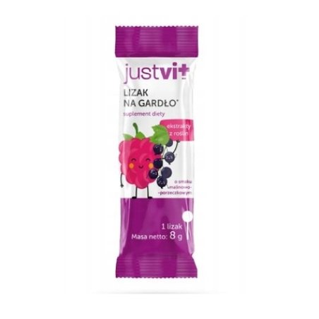 Justvit Throat Lollipop With Raspberry And Blackcurrant Flavor 1 Piece