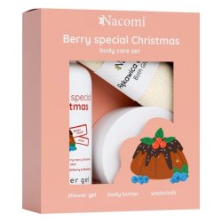 Nacomiset Cranberry Berries Body Care Set - 300ml Shower Gel, 100ml Body Butter, Bath Glove