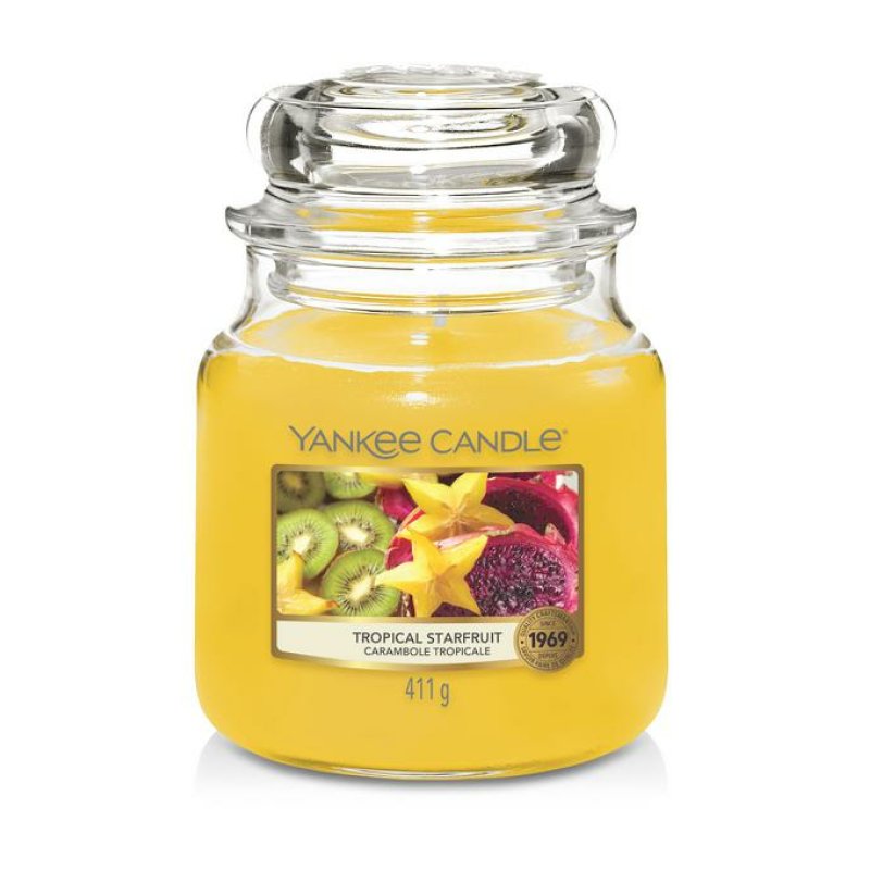 Yankee Candle Tropical Starfruit Medium Jar wax candle Cylinder Agave, Grapefruit, Jasmine, Lily, Pineapple, Vanilla