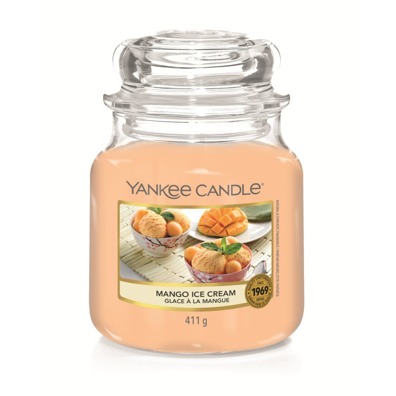 Yankee Candle Mango Ice Cream Medium Jar (Mittel) bougie en cire Cylindre Banane, Baies, Mango, Orange, Ananas, Vanille