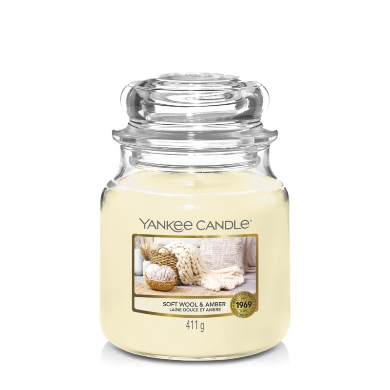 Yankee Candle Soft Wool & Amber bougie en cire Autres Héliotrope, Orange, Mandarine Beige, Transparent 1 pièce(s)