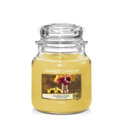 Yankee Candle Golden Autumn Medium Jar (Mittel) bougie en cire Cylindre Citron, Gingembre, Musc, Patchouli, Vétiver Or