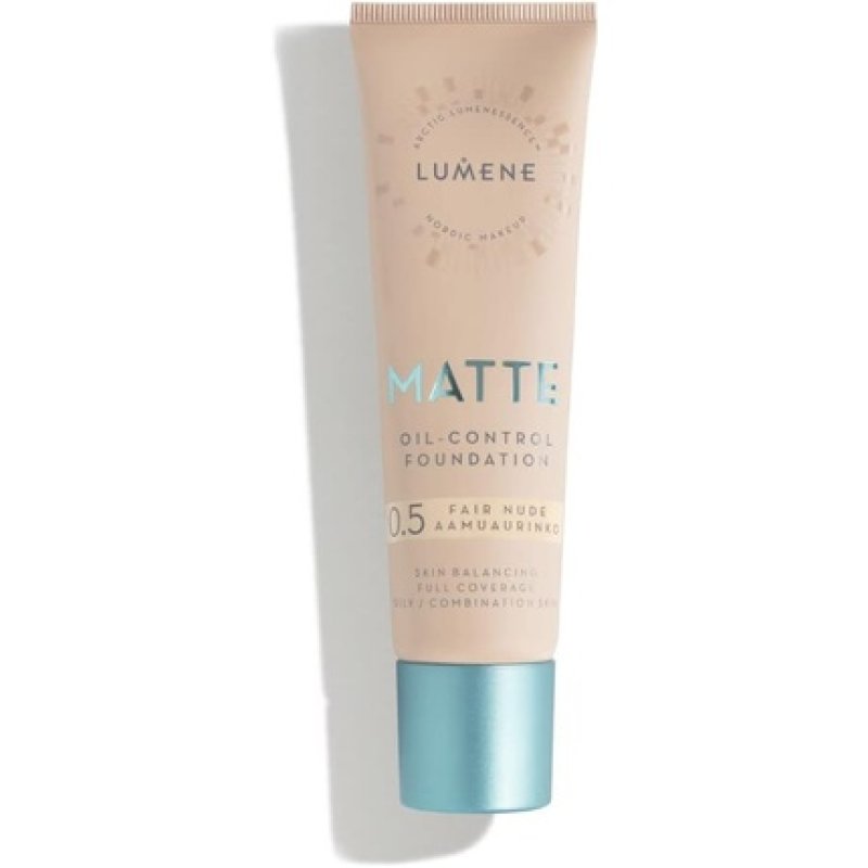 Lumene Matt Control Oil Free Foundation for Oily and Combination Skin Full Coverage with Arctic Cloudberry 30ml 0.5