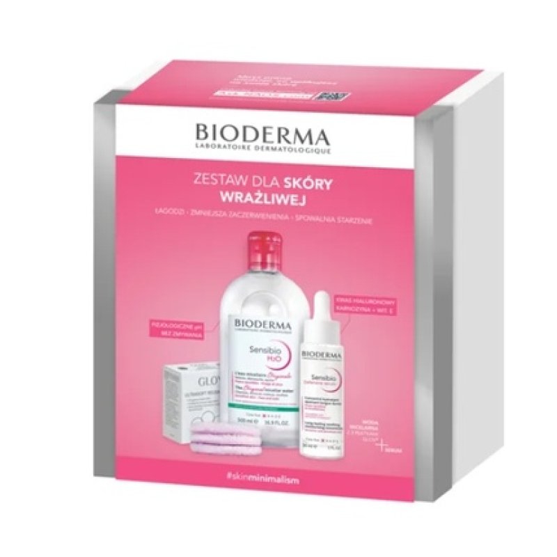 Bioderma Sensibio Christmas Set 2024 - H2o 500 Ml, Defensive Serum 30 Ml, 3 Reusable Glov Pads