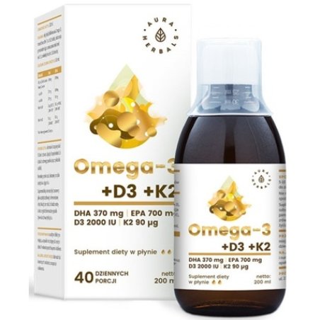 Aura Herbals Omega-3 DHA 370 D3 2000IU K2MK7 Liquid 200ml