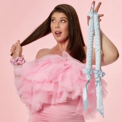 Barbie GLOV COOLCURL Heatless Curling Wand Headband Satin Memory Foam Heatless Curlers for Long Hair - One Size Blue