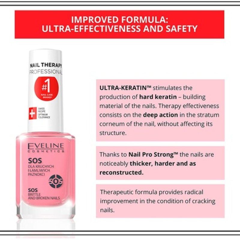 Eveline Cosmetics SOS Broken & Brittle Nail Therapy Professional Strengthening Hardening Conditioner with Calcium and