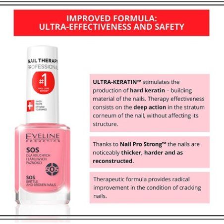 Eveline Cosmetics SOS Broken & Brittle Nail Therapy Professional Strengthening Hardening Conditioner with Calcium and