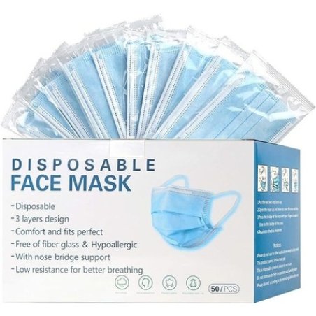 Face Mask Disposable 50 with Ear Loop 3-Layer Filtered
