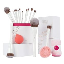 Jessup Comprehensive Makeup Tools Kit With Brush Cleaning Pad, Beauty Sponge, Brush Towel, And 14 Makeup Brushes