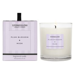 Stoneglow 6817O bougie en cire Cylindre Musc, Fleur de prunier Transparent, Blanc 1 pièce(s)