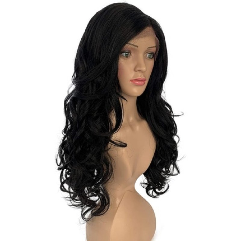 Sleek Synthetic Lace Front Wig 22 Inch Side-Part Curly Wave