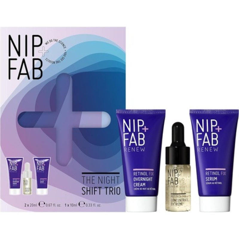 Nip Fab Christmas Gift Set The Night Shift Trio Retinol Fix Extreme Concentrate Serum and Overnight Cream for Firmer