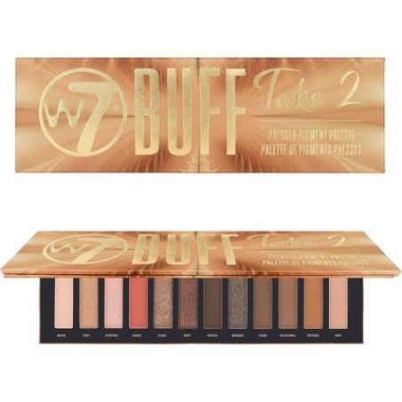 W7 Buff Take 2 Pressed Pigment Palette Creamy Matte Shimmer Metallic Tones Neutrals Golds Coppers Pinks Smoke Colors