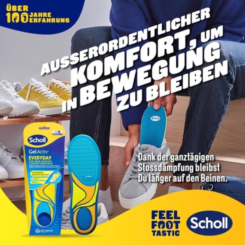 Scholl GelActiv Everyday Insoles for Men Memory Foam Cushioning and GelWave Technology Size 41-46