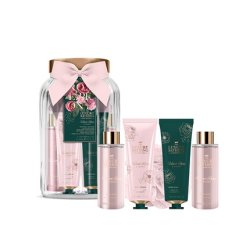 Grace Cole Body Care Gift Set In Glass Jar Rose Peony 5 Pieces