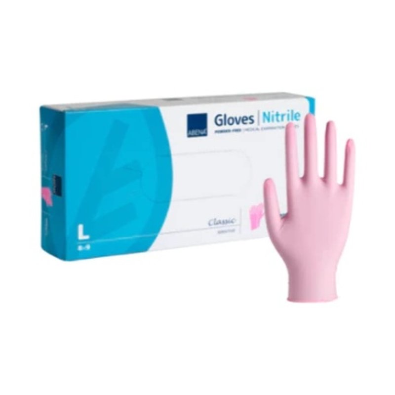Abena Pink Nitrile Gloves Size Large - Multipurpose Latex Free Gloves